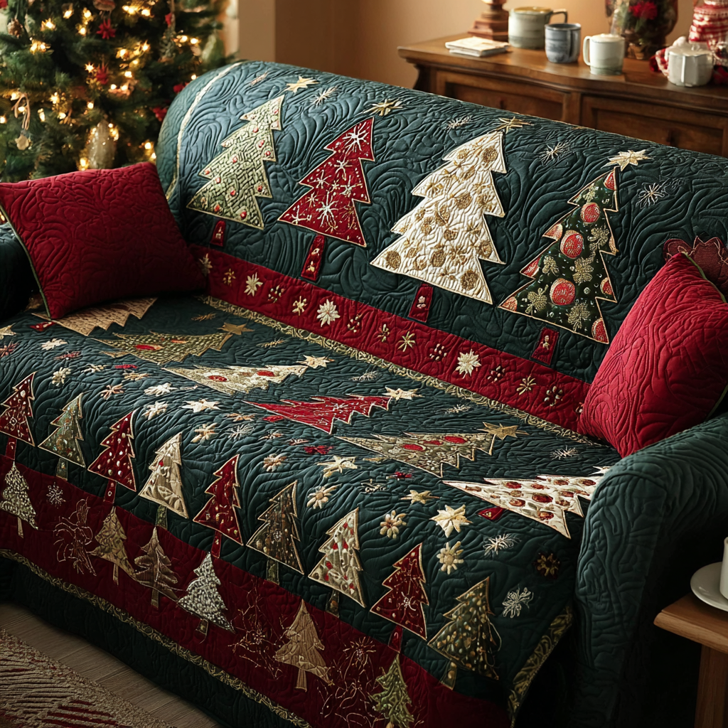 Holiday Forest Quilted Sofa Cover Christmas Living Room Decor Best Family Christmas Gifts