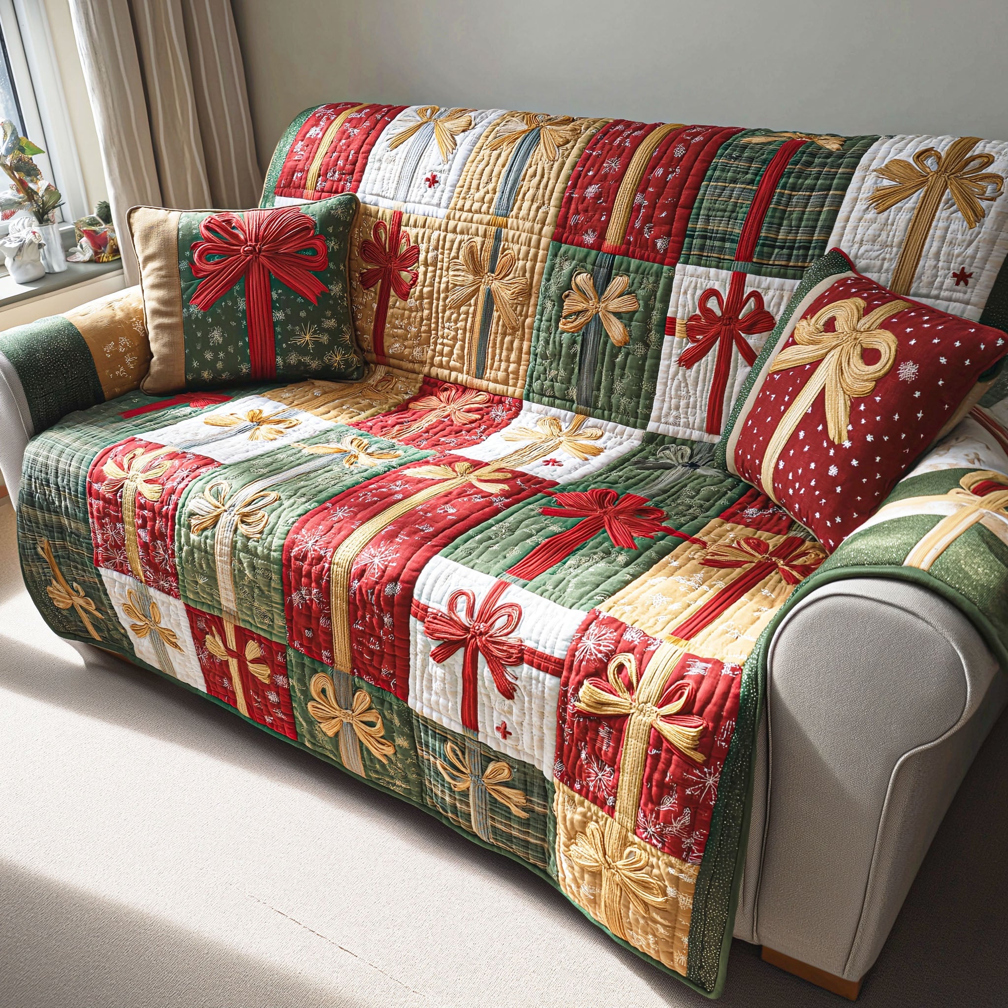 Holiday Gift Charm Quilted Sofa Cover Holiday Living Room Decor Thoughtful Christmas Gifts