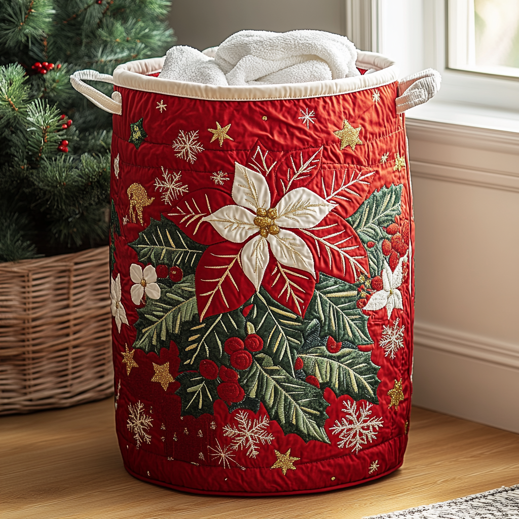 Holiday Glow Quilted Laundry Basket Foldable Laundry Hamper Secret Santa Pressent Ideas
