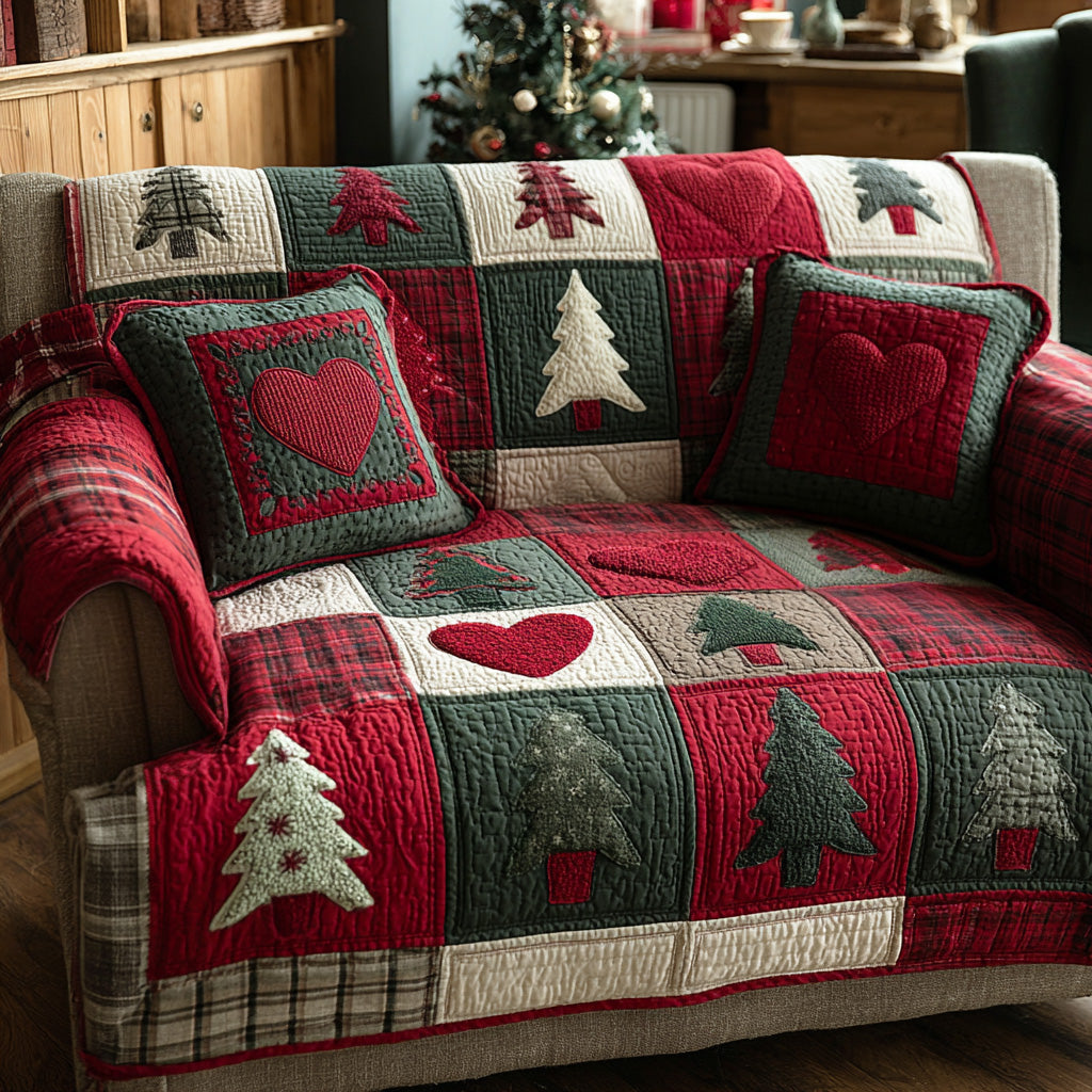 Holiday Heart Pines Quilted Sofa Cover Couch Covers Best Valentines Gifts