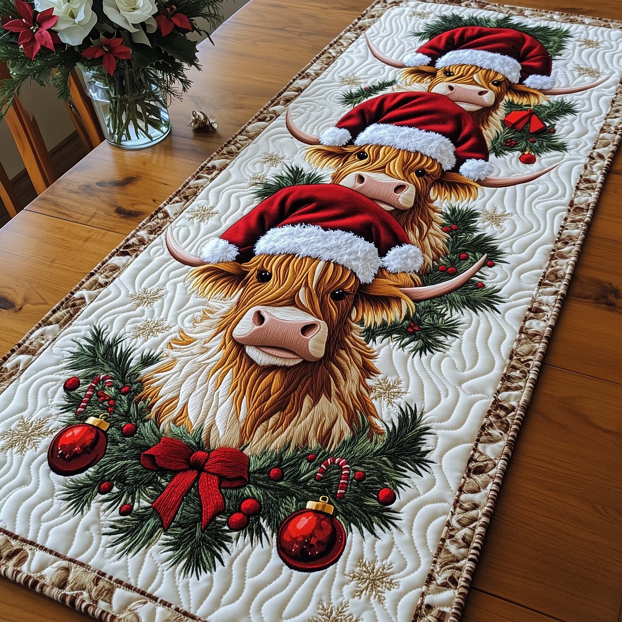 Holiday Homestead Quilted Table Runner Xmas Runner For Table Family Christmas Presents