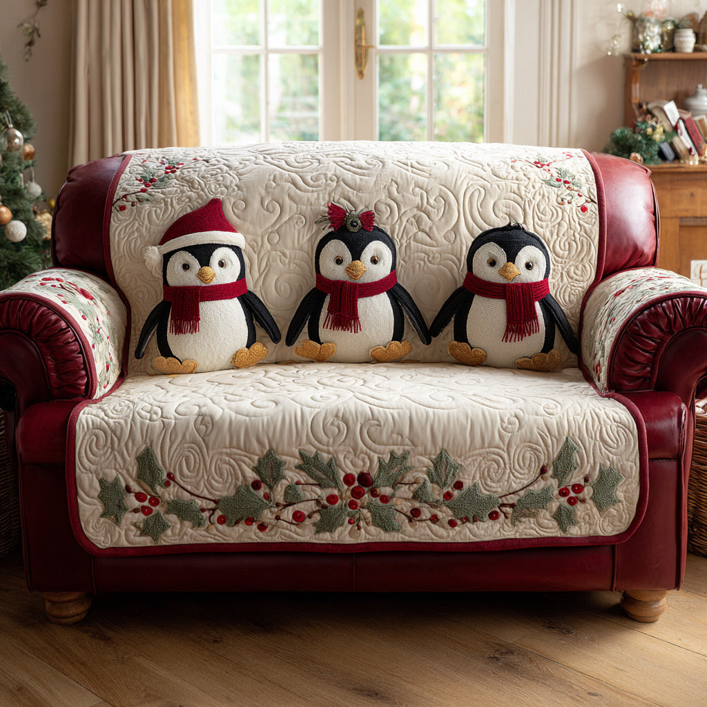 Holiday Penguin Quilted Sofa Cover Best Sofa Slipcovers Great Family Xmas Gifts
