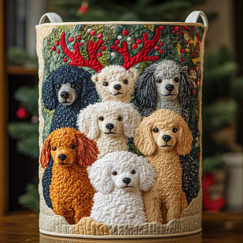 Holiday Poodle Family Quilted Laundry Basket Best Dirty Clothes Hamper Poodle Christmas Gifts