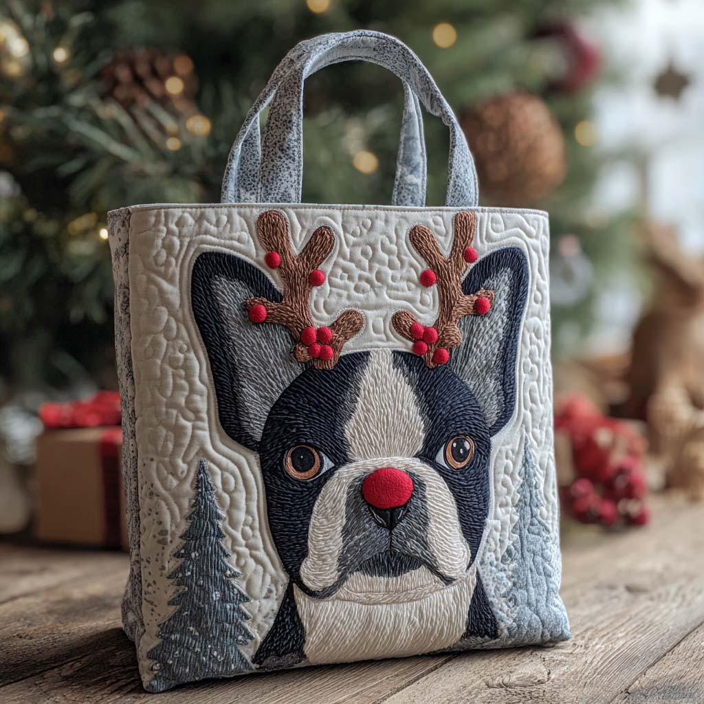 Holiday Reindeer Boston Quilted Tote Bag Work Tote Xmas Gifts For Wife