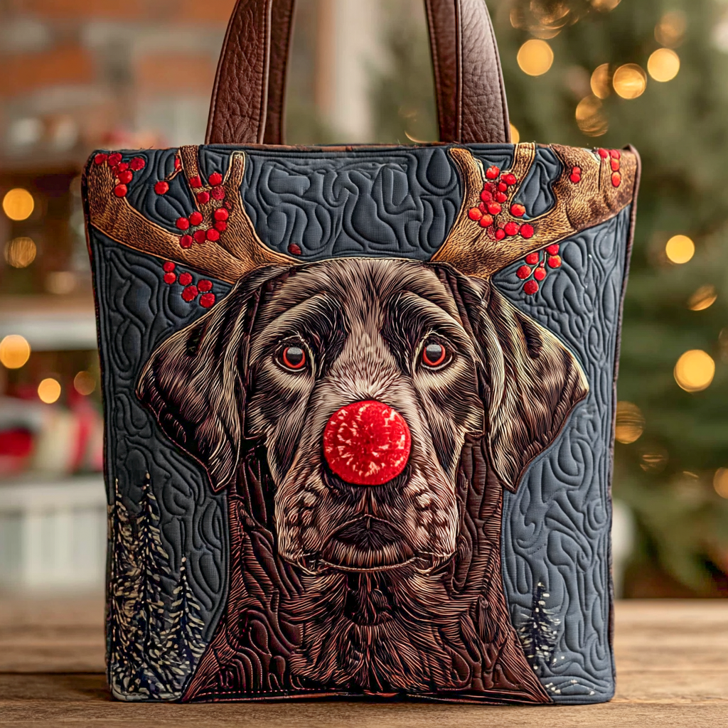 Holiday Reindeer Chocolate Lab Quilted Tote Bag The Best Tote Bag Presents For Mum Christmas