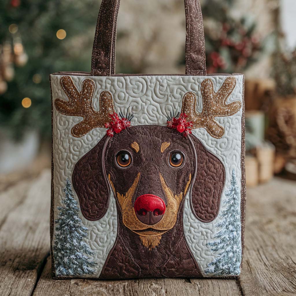 Holiday Reindeer Dachshund Quilted Tote Bag The Perfect Tote Bag Gifts For Mom Who Has Everything