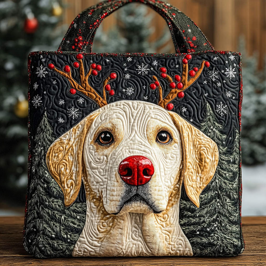 Holiday Reindeer Golden Lab Quilted Tote Bag The Best Tote Ideas For Mother' Day Gifts