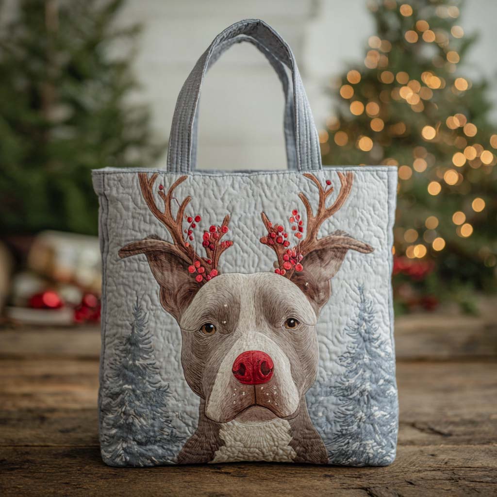 Holiday Reindeer Pitbull Quilted Tote Bag Handbags Christmas Ideas For Girlfriend