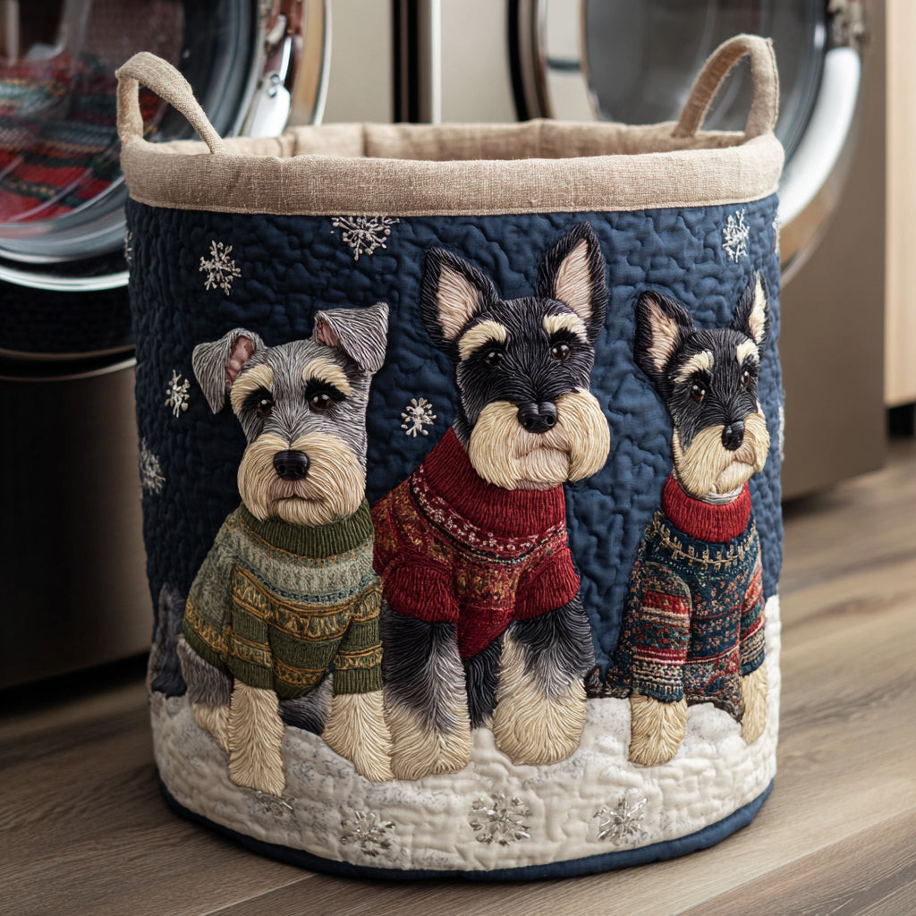Holiday Schnauzer Trio Quilted Laundry Basket Foldable Laundry Hamper Christmas Presents For Your Grandma