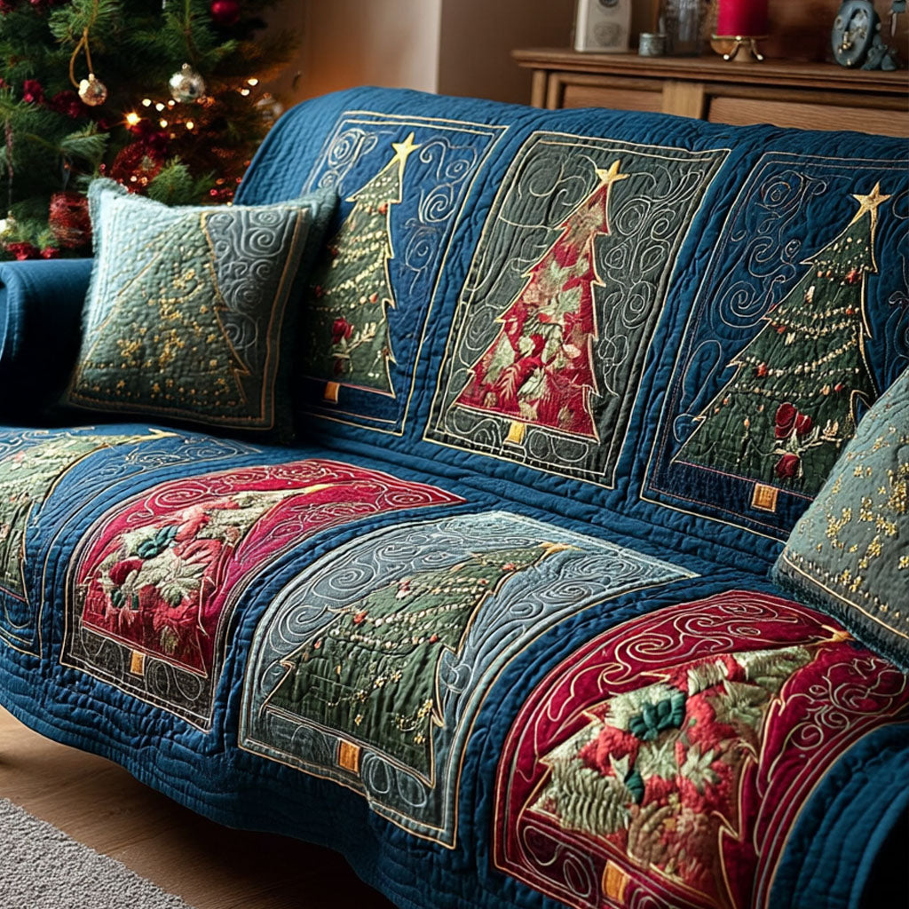 Holiday Sonata Quilted Sofa Cover Christmas Couch Decor Xmas Gift Ideas
