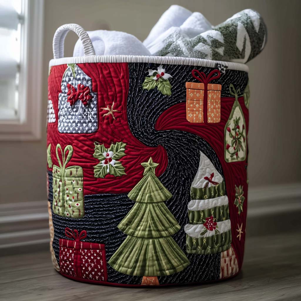 Holiday Spiral Quilted Laundry Basket Modern Laundry Hamper Christmas Presents For Mum