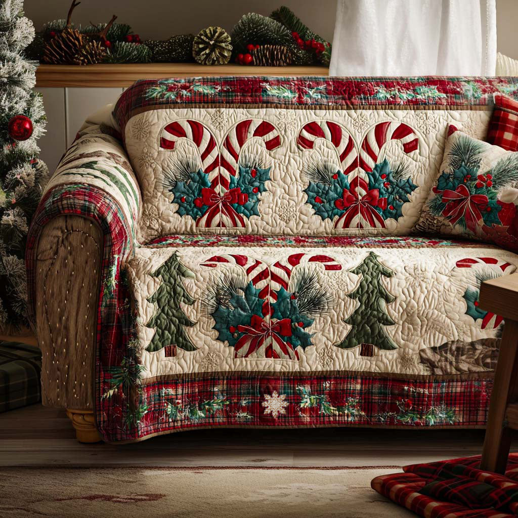 Holiday Spirit Quilted Sofa Cover Home Decor Christmas Gift Ideas For Mom