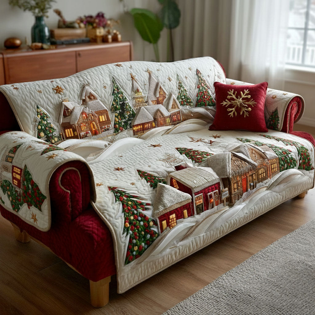 Holiday Village Dream Quilted Sofa Cover Holiday Living Room Decor Best Secret Santa Gifts