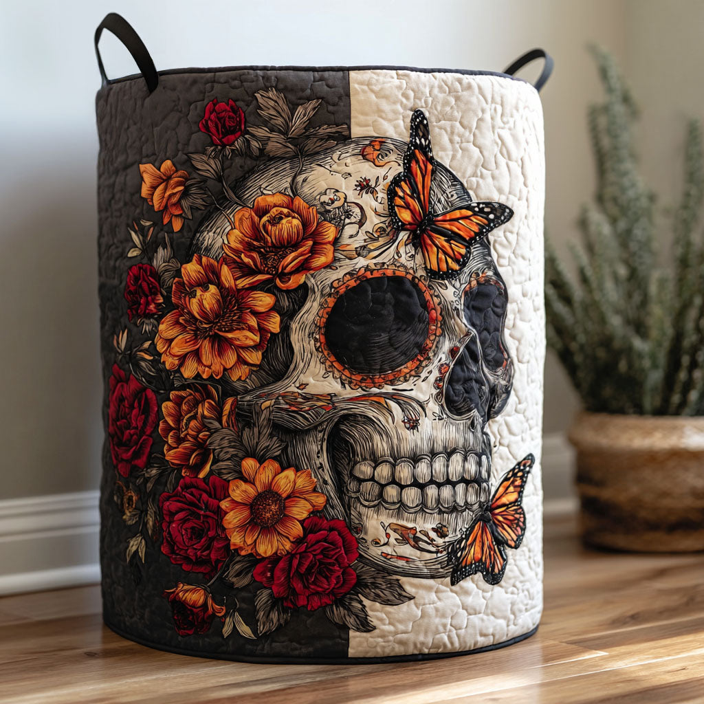 Hollow Soul Quilted Laundry Basket Rustic Laundry Hamper Dia De Los Muertos Gifts For Her
