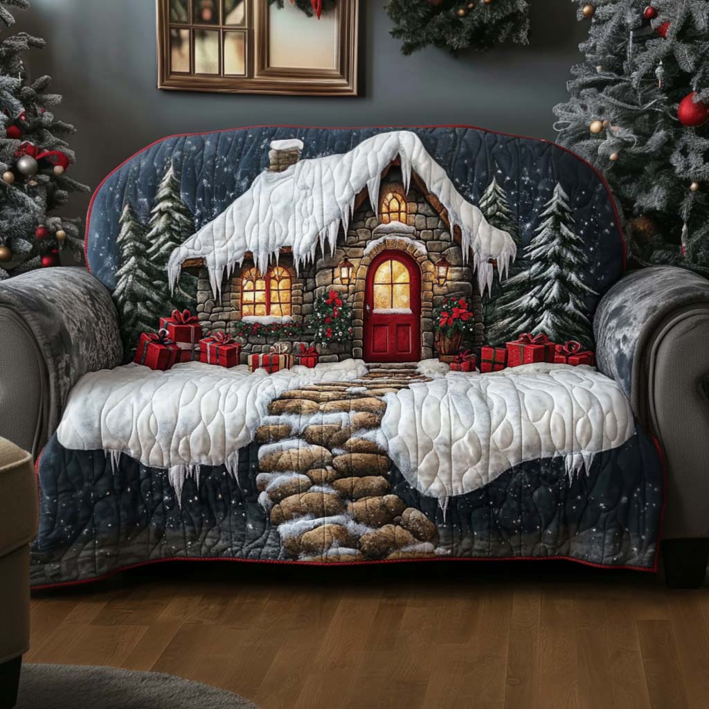 Holly Berry Quilted Sofa Cover Christmas Living Decor Family Xmas Presents