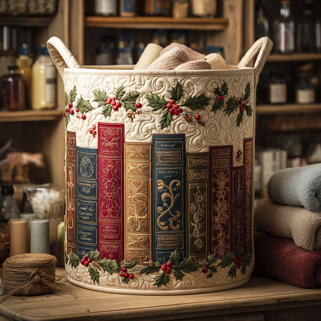 Holly Book Quilted Laundry Basket Foldable Storage Bin Christmas Present For Daughter In Law