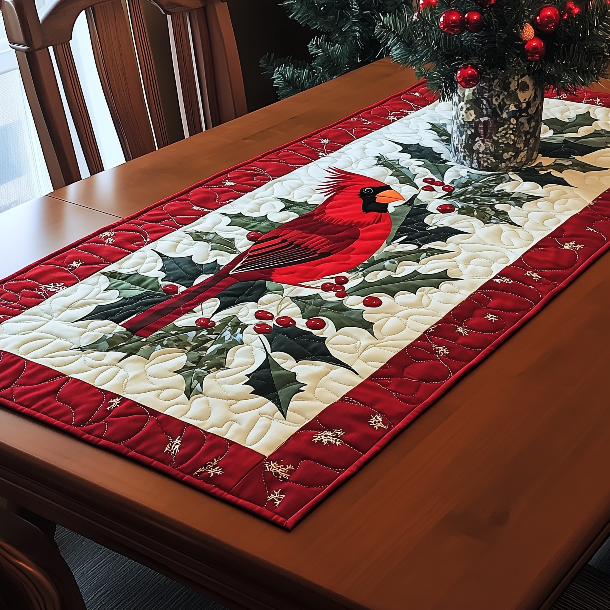 Holly Cardinal Quilted Table Runner Vintage Christmas Table Runners Xmas Gifts For Family