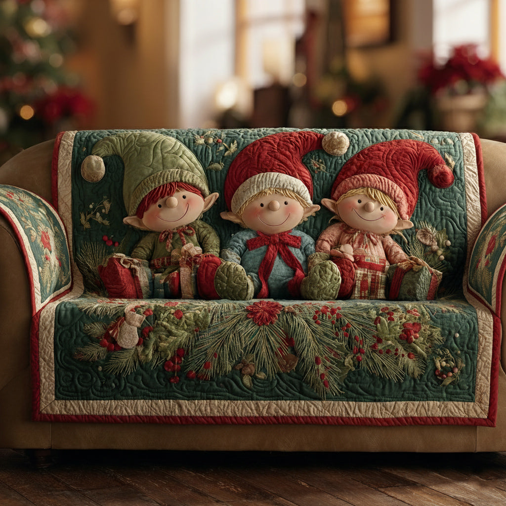 Holly Christmas Elf Quilted Sofa Cover Sofa Couch Cover Good Family Christmas Presents