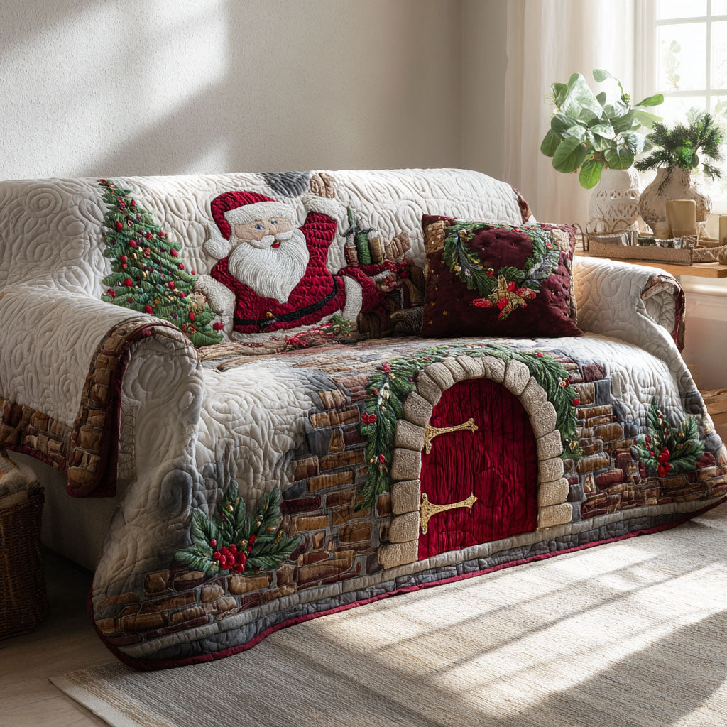 Holly Hearth Comfort Quilted Sofa Cover Christmas Family Room Decor Gift For Book Lover