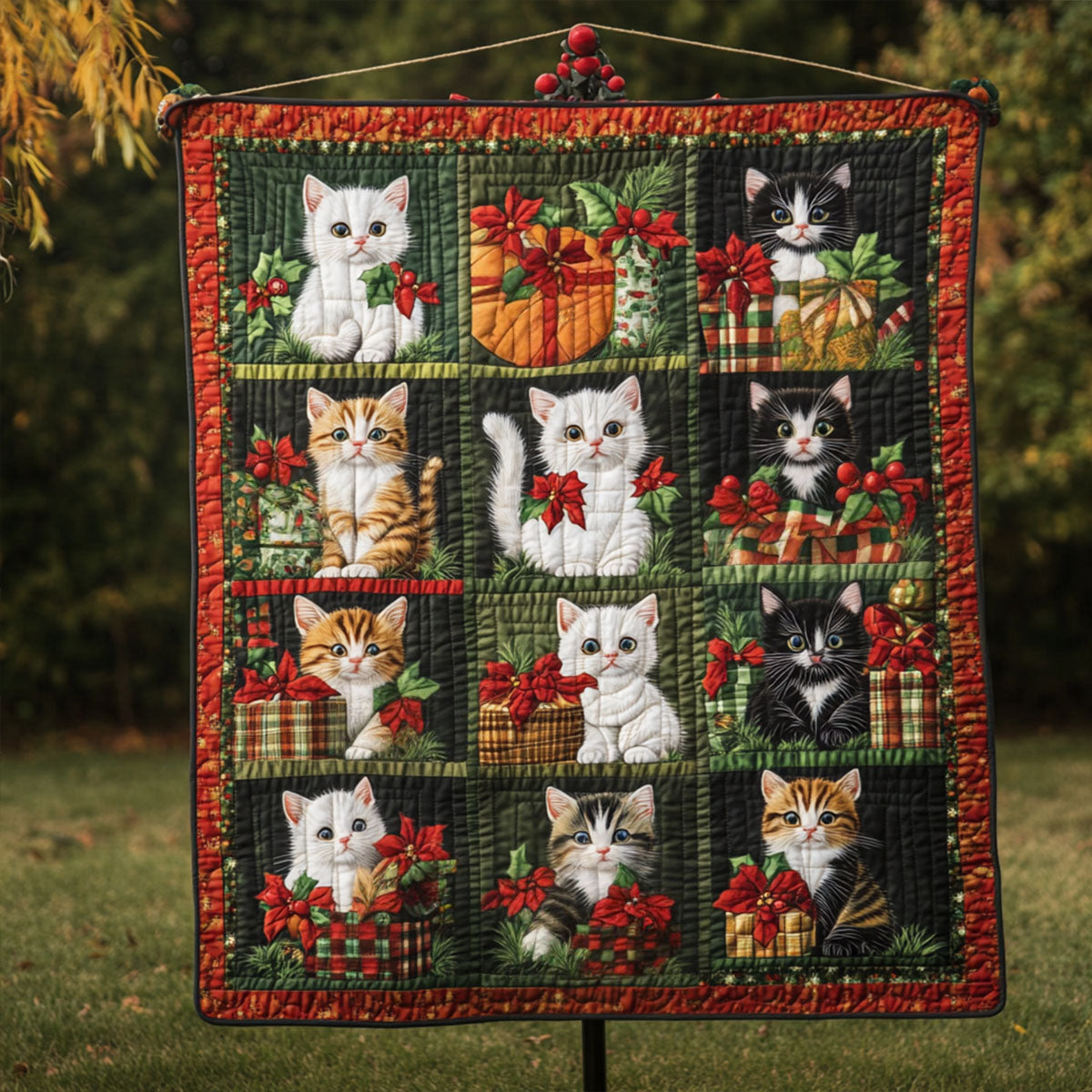 Holly Jolly Cats Quilted Blanket Aesthetic Christmas Decor For Bedroom Good Christmas Gifts For Grandparents