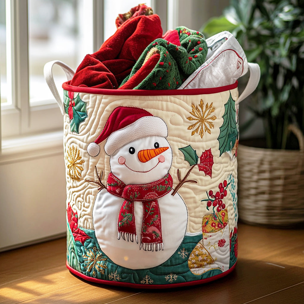 Holly Jolly Snowman Quilted Laundry Basket Modern Laundry Hamper Christmas Gifts For Grandparents