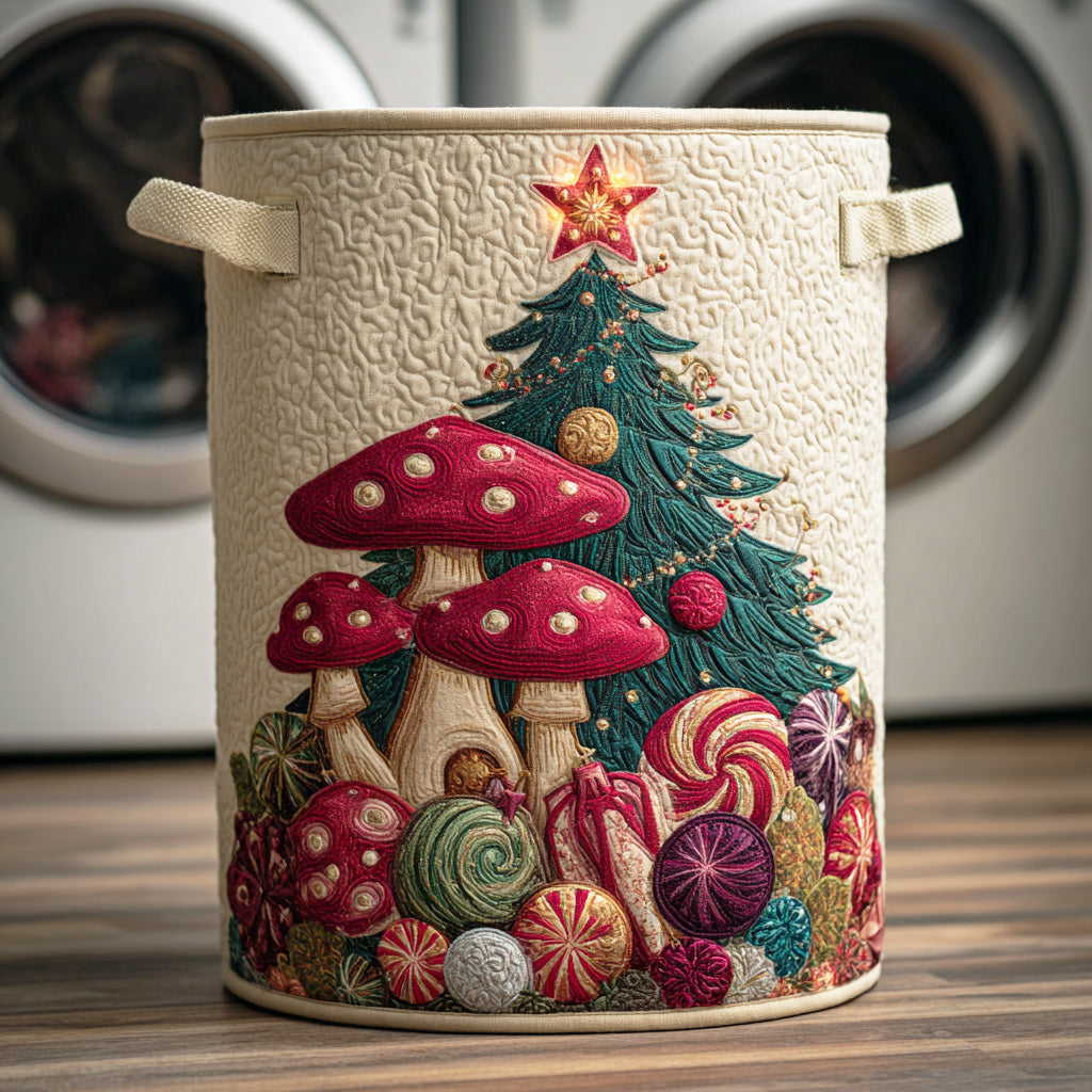 Holly Mushroom Meadow Quilted Laundry Basket Best Clothes Hamper Best Christmas Gift Ideas