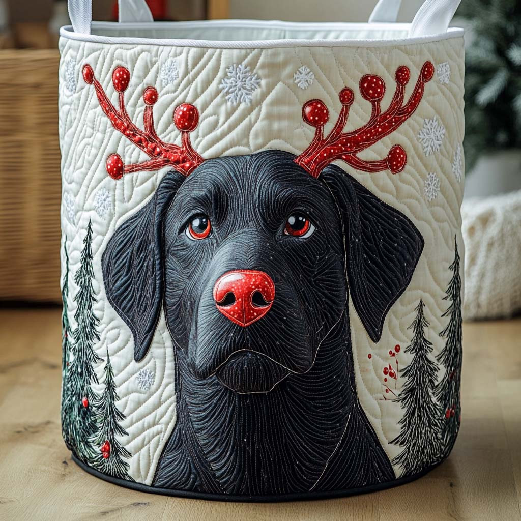 Holly Nose Quilted Laundry Basket Foldable Laundry Hamper Labrador Presents