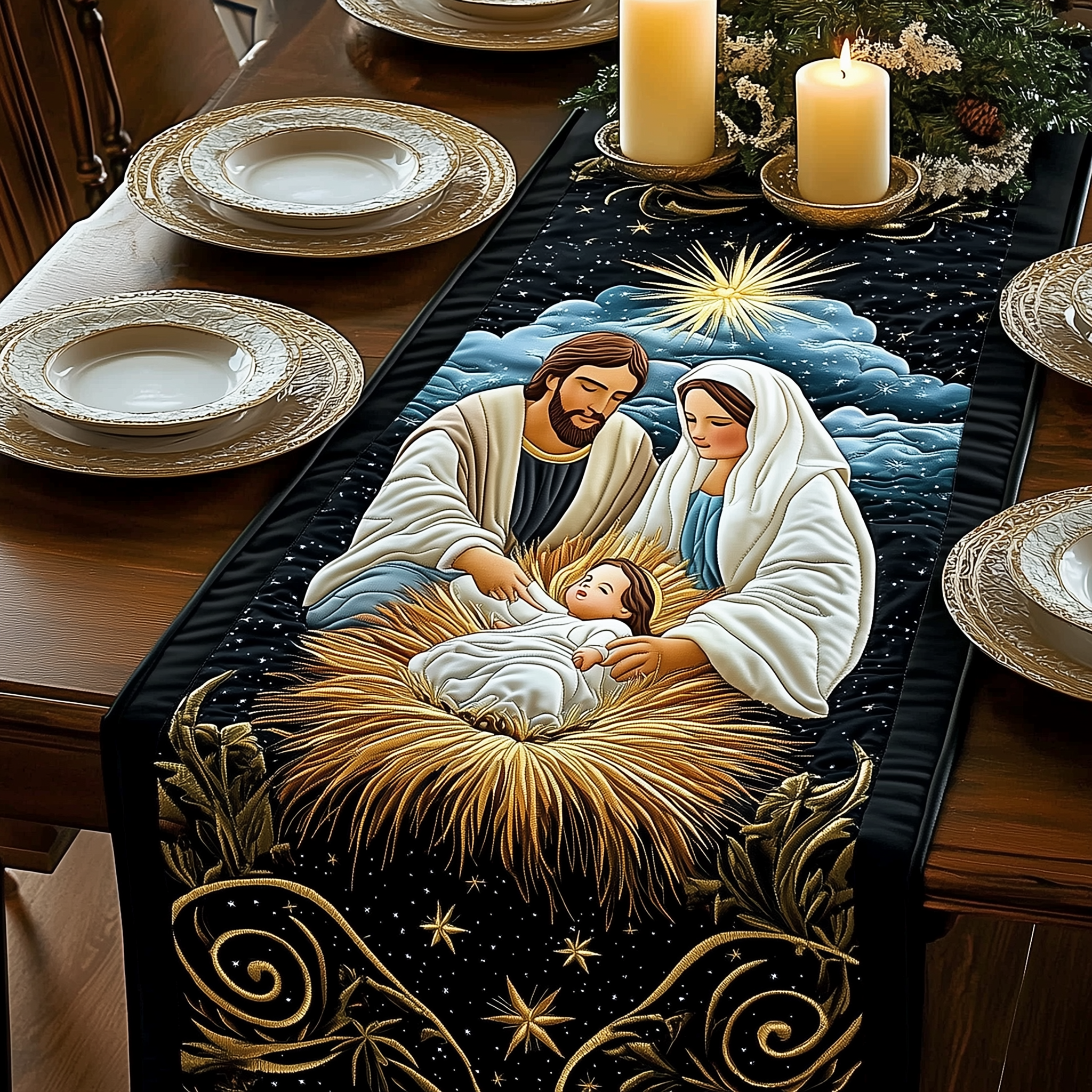 Holy Family Quilted Table Runner Dinner Table Decorations Christmas Christmas Gifts For Relatives
