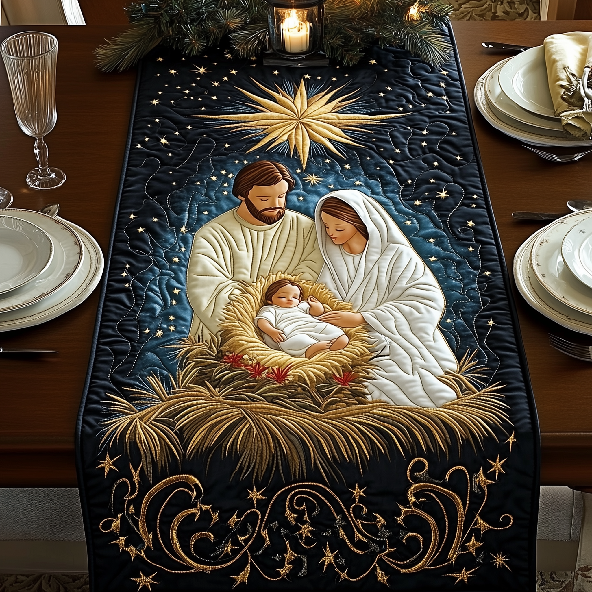 Holy Family Quilted Table Runner Table Runner Christmas Decor Christmas Gifts For Her