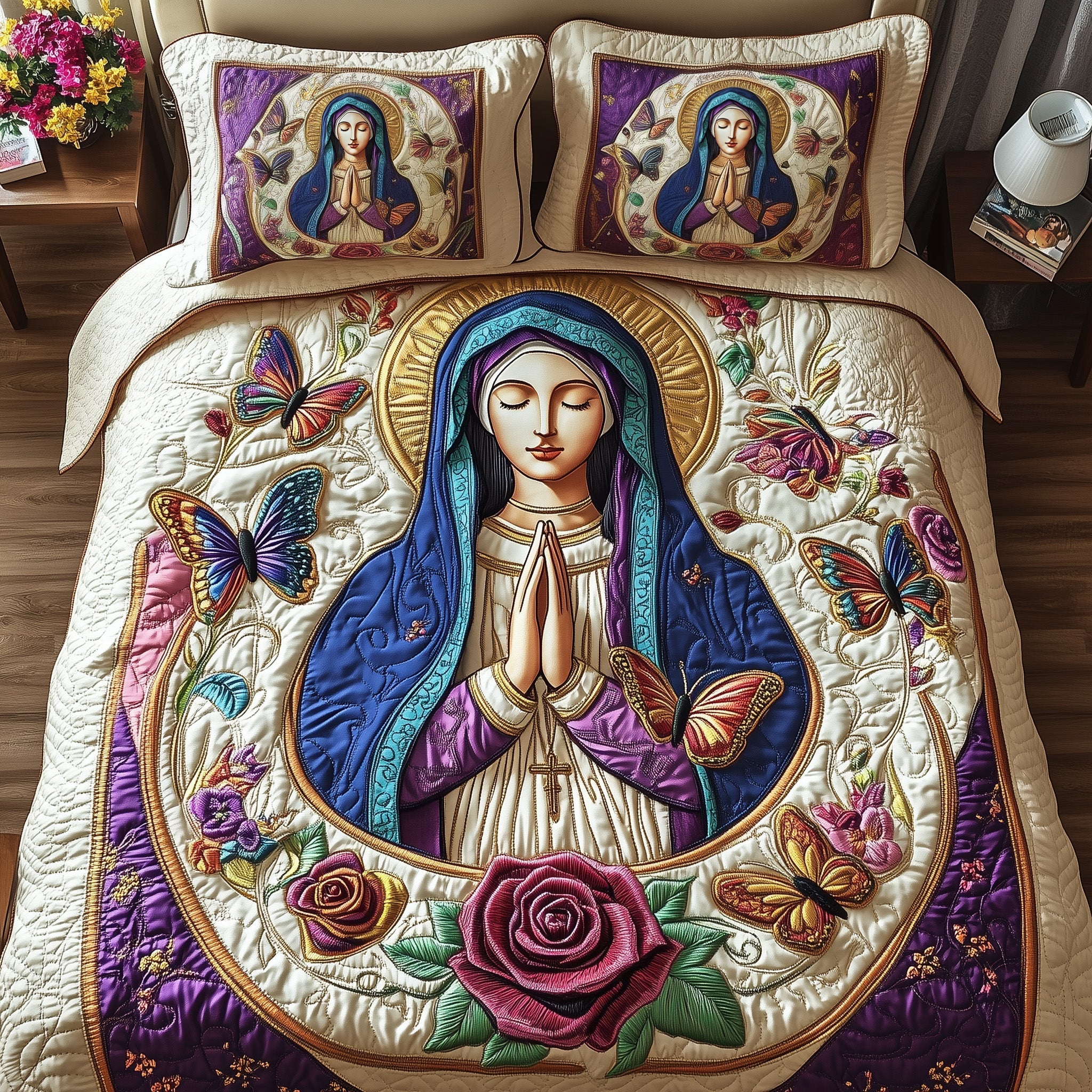 Holy Mary Quilted Bedding Set Comforter And Sheet Sets Mummy Daughter Gifts