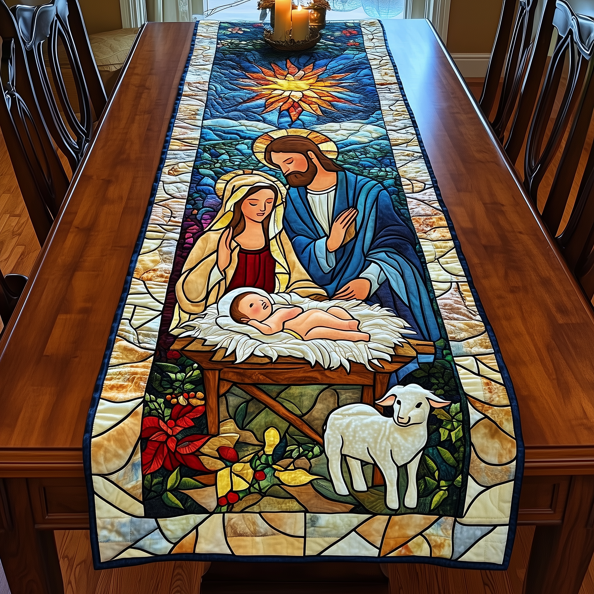 Holy Night Blessings Quilted Table Runner Christmas Table Runner Decor Christmas Gifts