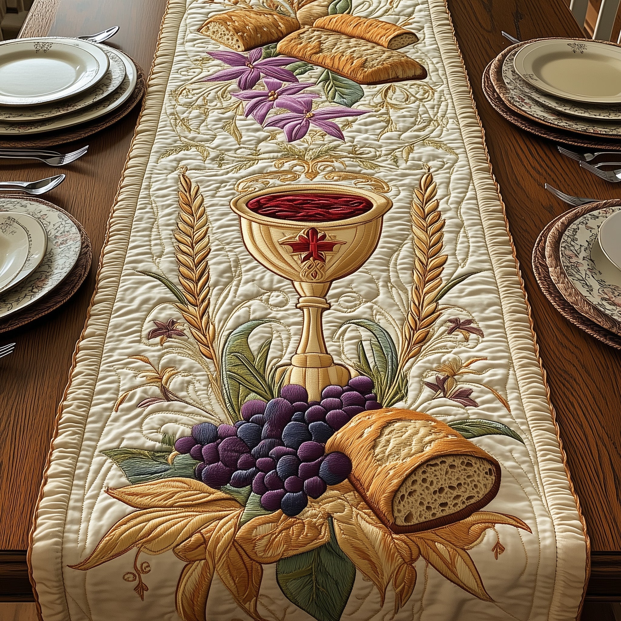 Holy Supper Quilted Table Runner Elegant Easter Table Decor Easter Gifts For Men