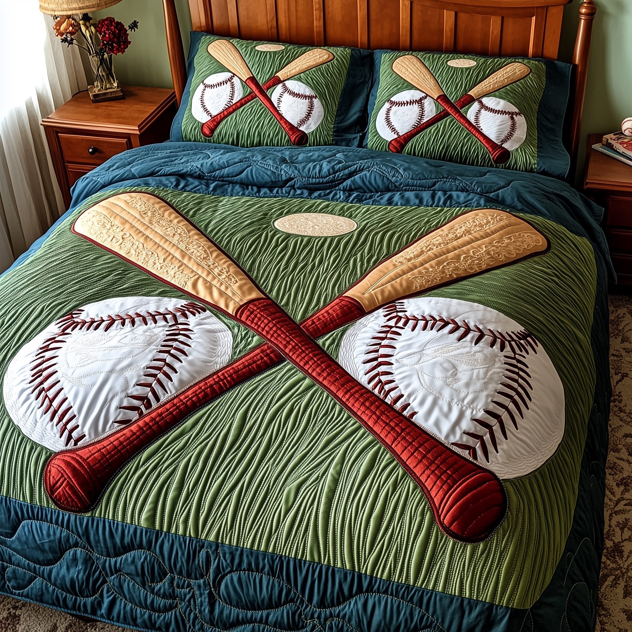 Home Run Quilted Bedding Set Comforter Sets Queen Gifts For Baseball Lovers
