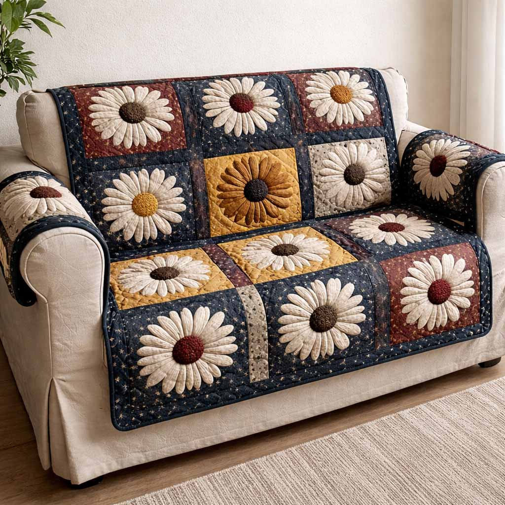 Homestead Charm Quilted Sofa Cover Living Room Decorations Daisy Flower Gifts