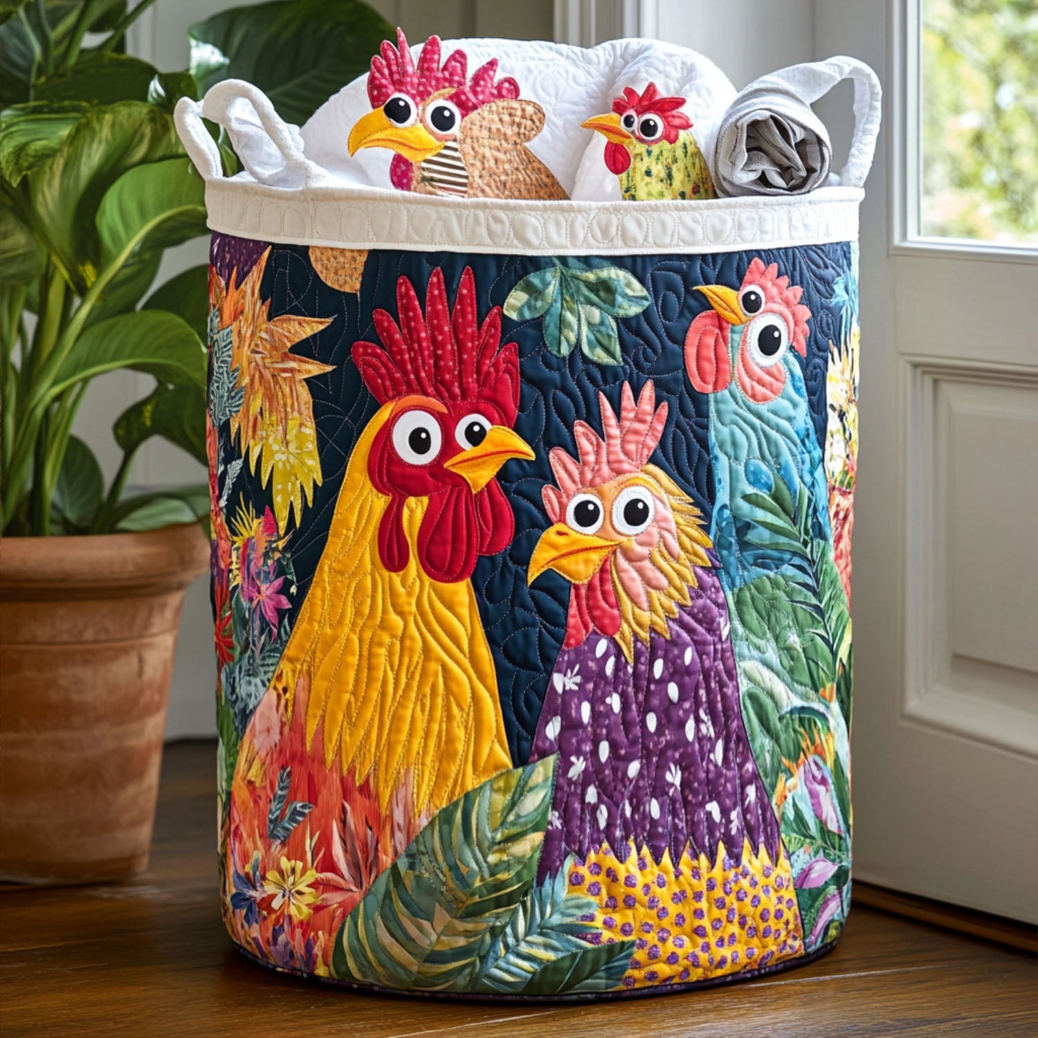Homestead Hens Quilted Laundry Basket Foldable Hamper Presents For Chicken Lovers