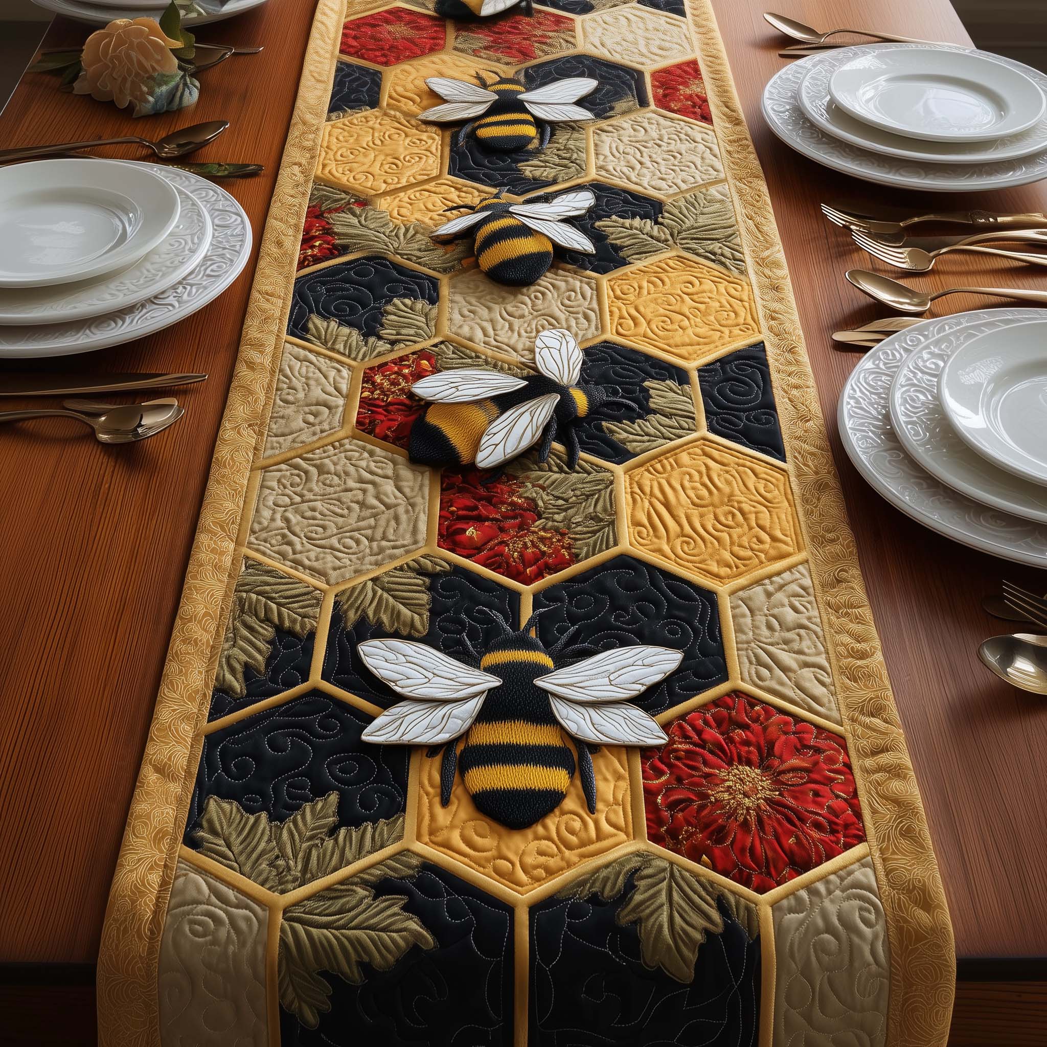 Honey Bee Quilted Table Runner Dining Room Decor Bee Themed Gifts