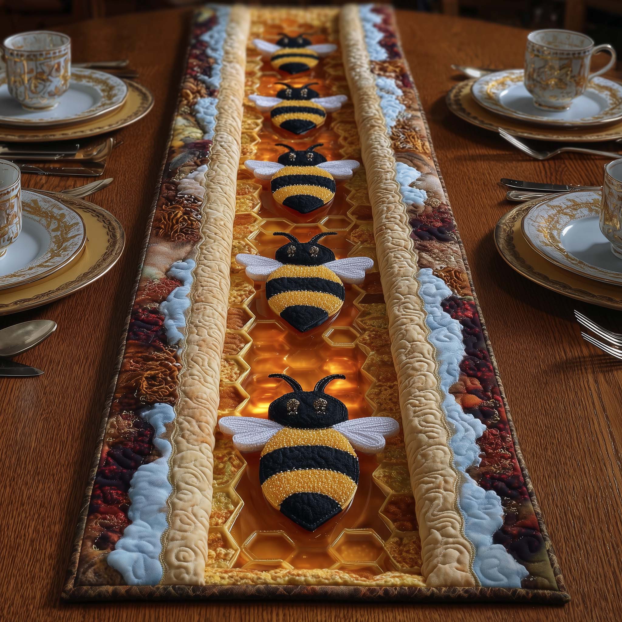 Honey Bee Quilted Table Runner Dinner Table Decor Ideas Best Bee Gifts For Women