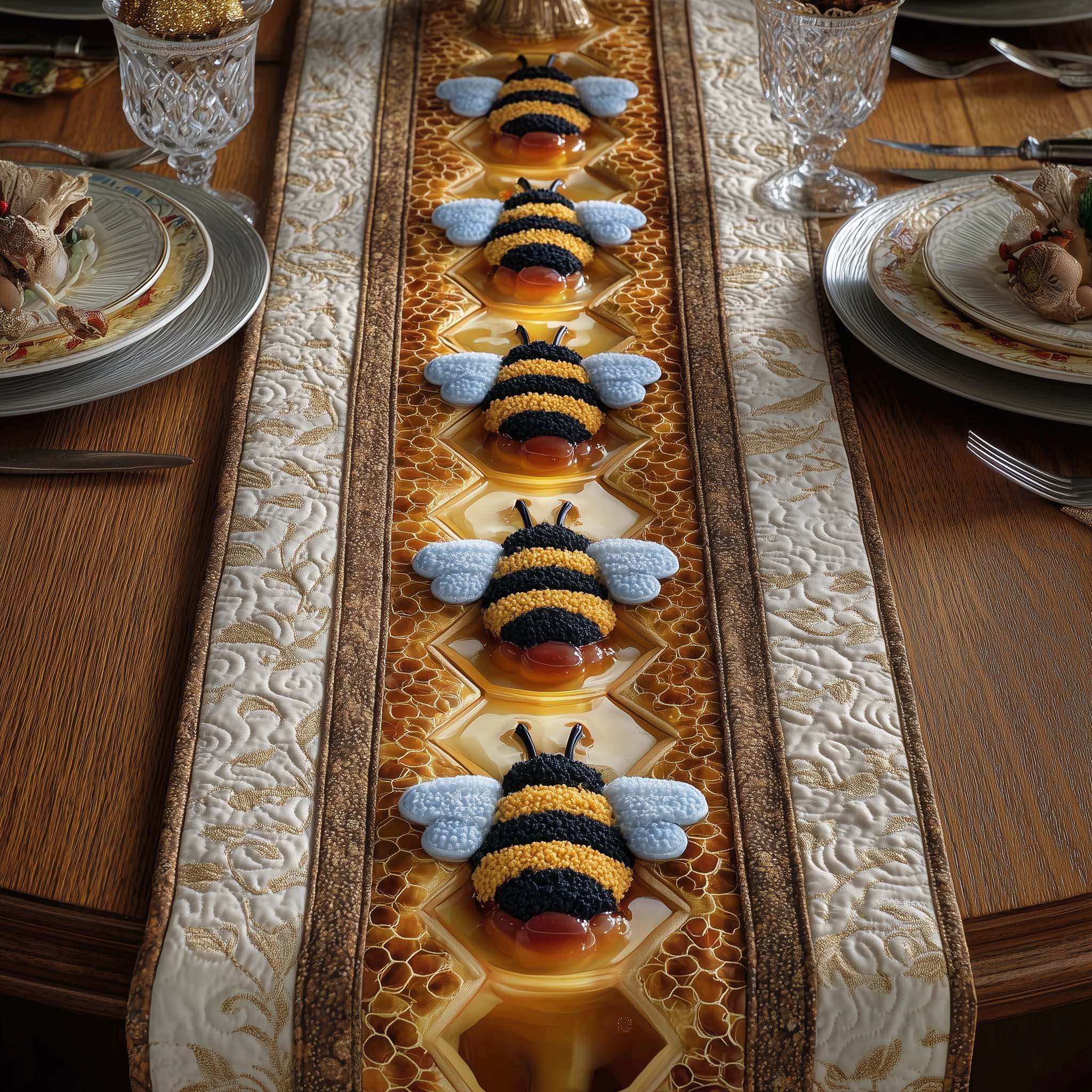 Honey Bee Quilted Table Runner Kitchen Decor Bee Related Gifts