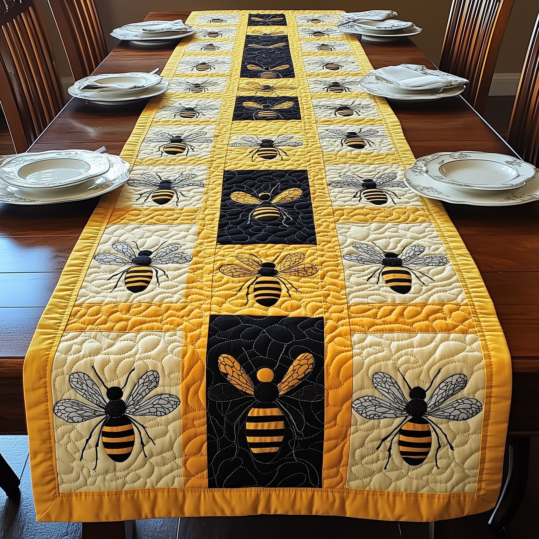 Honey Wings Quilted Table Runner Kitchen Decor Bee Birthday Gifts