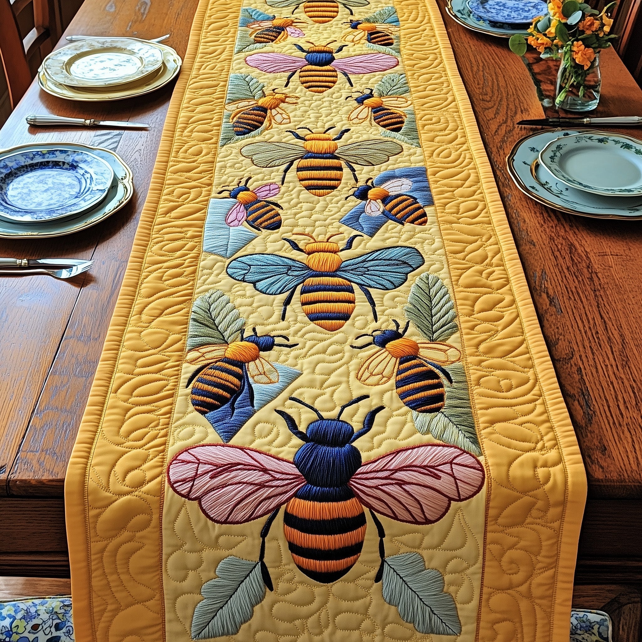Honeybee Harmony Quilted Table Runner Kitchen Table Decor Ideas Bee Christmas Gifts