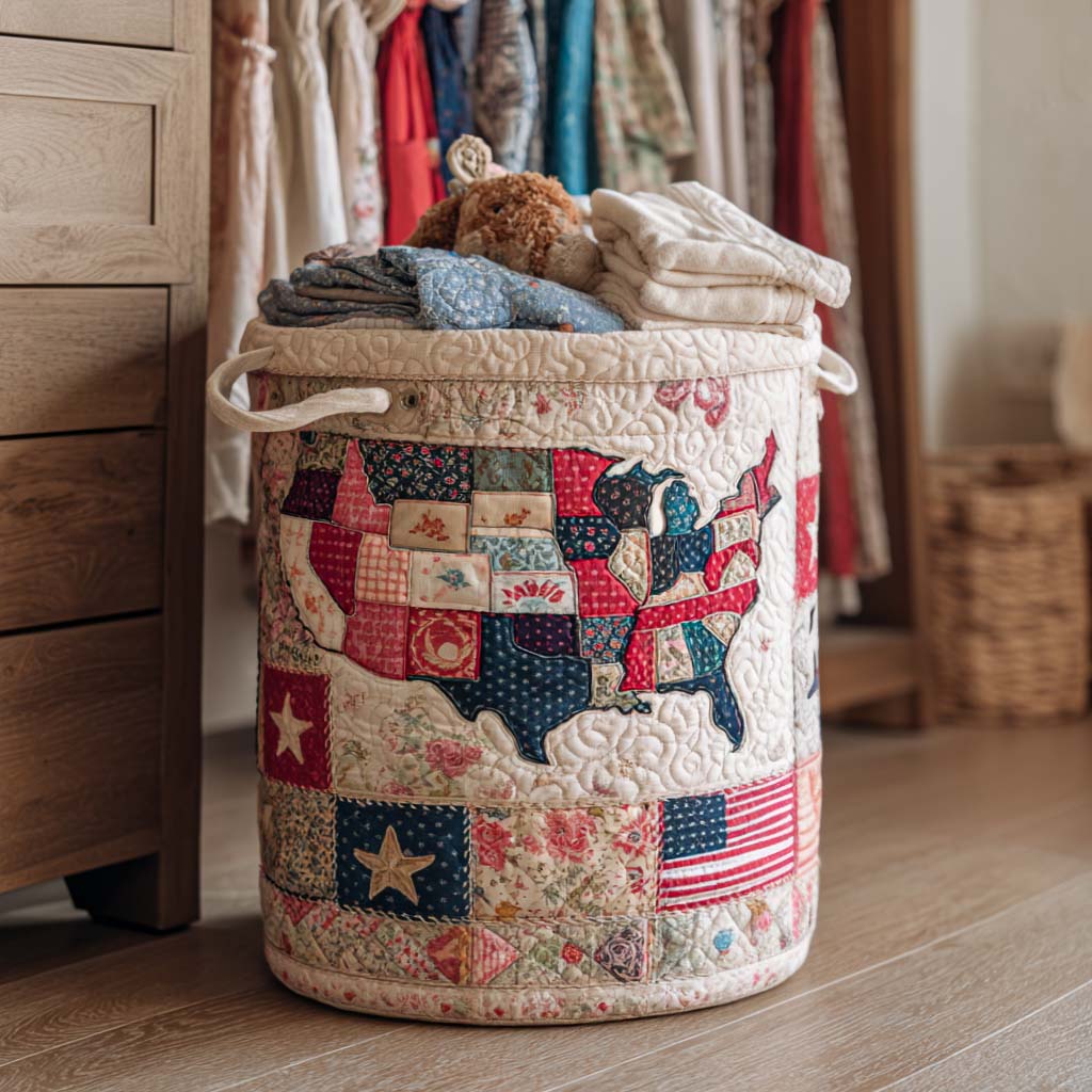 Honor Stars Quilted Laundry Basket Best Clothes Hamper Independence Day Gift