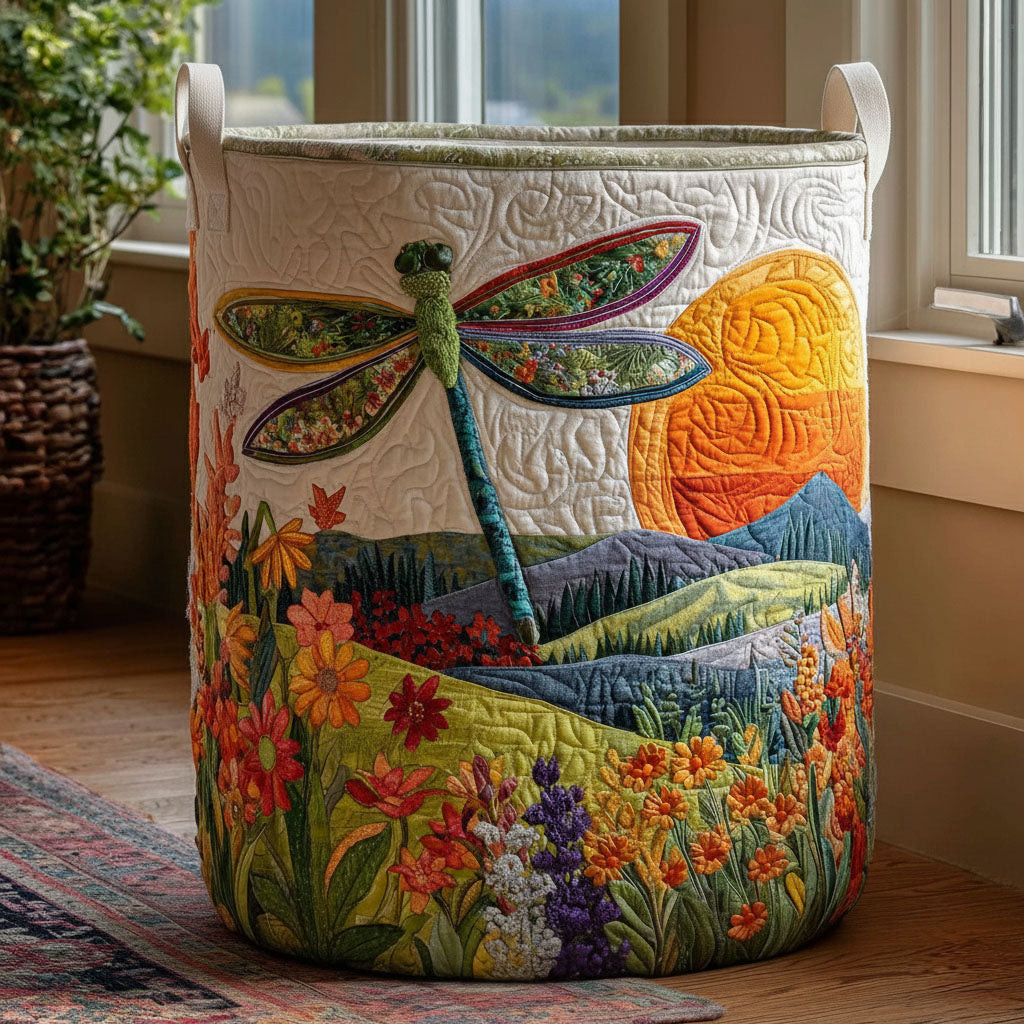 Horizon Dancer Quilted Laundry Basket Dragonfly Field Hamper Fabric Nature Gift