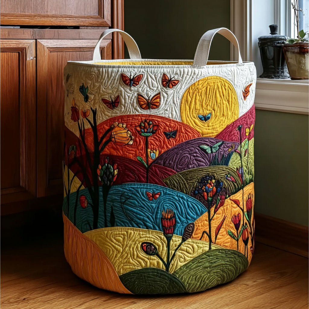 Horizon Wings Quilted Laundry Basket Dragonfly Meadow Hamper Fabric Nature Gift