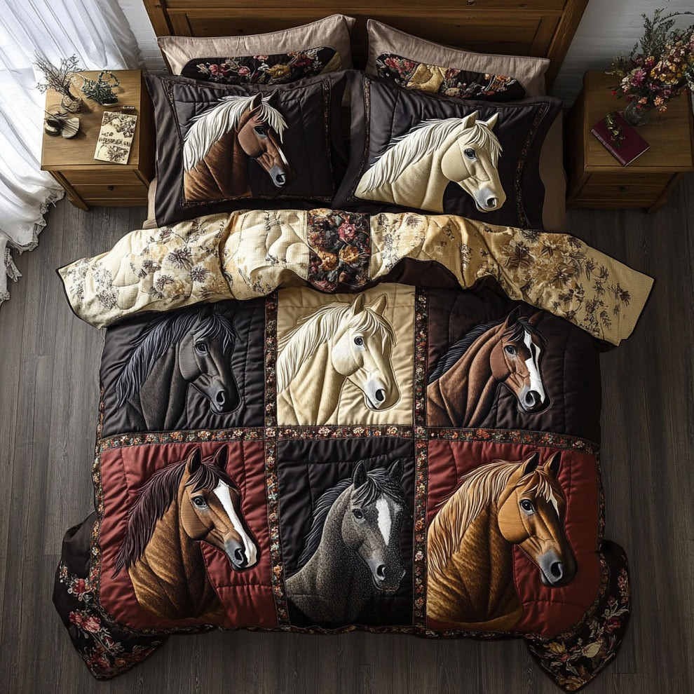 Horse Autumn Gallop Quilted Bedding Set Bedroom Decor Gift Ideas For Horse Lovers