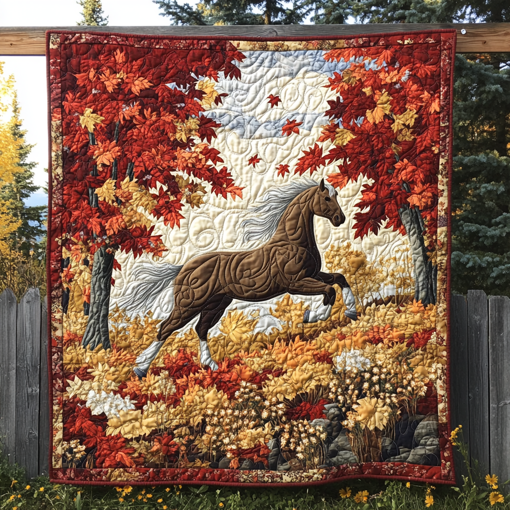 Horse Autumn Gallop Quilted Blanket Over The Bed Decor Best Gifts For Dad