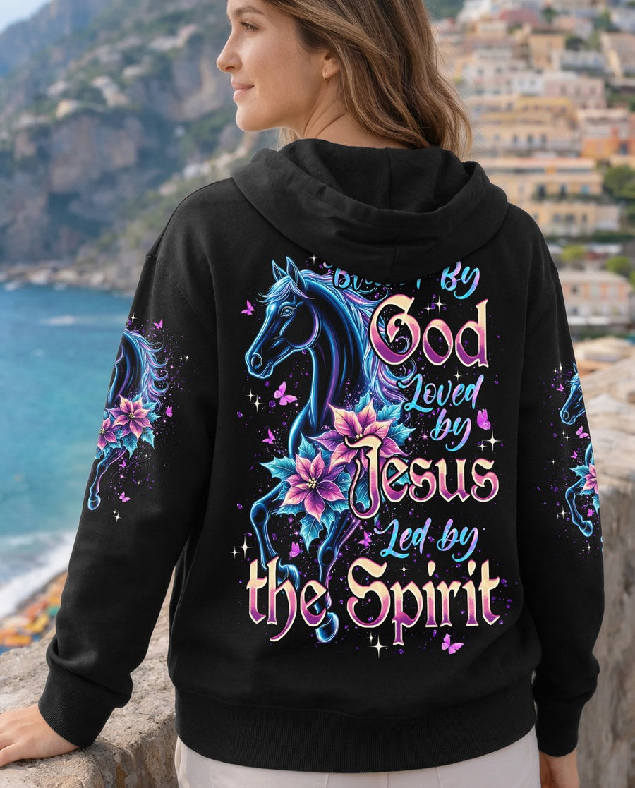Horse Blessed By God Loved By Jesus Hoodie Black Christian Apparel Gifts For Her - Image 2