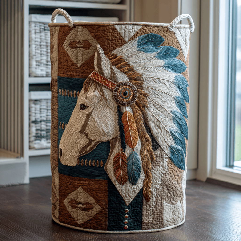 Horse Dream Quilted Laundry Basket Laundry Clothes Basket Native American Related Gifts