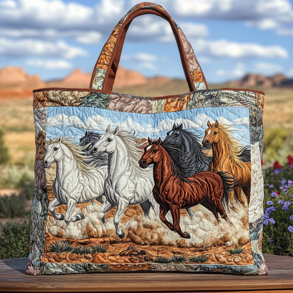 Horse Freedom Quilted Tote Bag Perfect Shoulder Bag Best Mothers Day Present