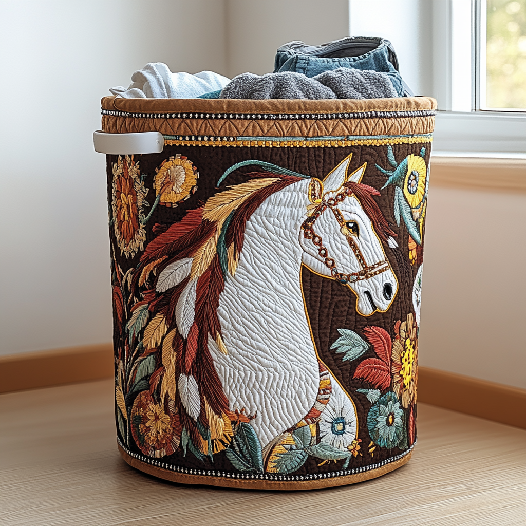 Horse Haven Quilted Laundry Basket Home Decor Gifts For Horse Lovers Men