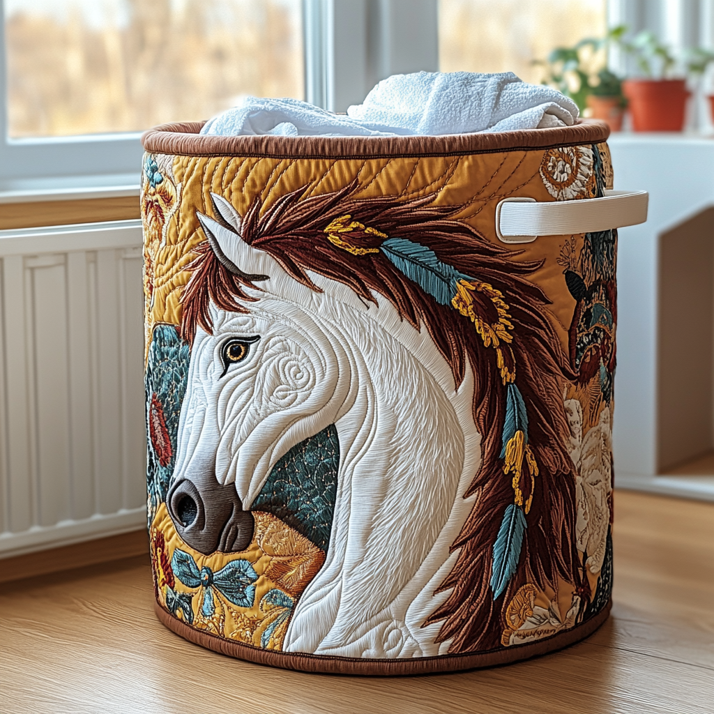 Horse Meadow Quilted Laundry Basket Home And Decor Christmas Gift Ideas For Horse Owners